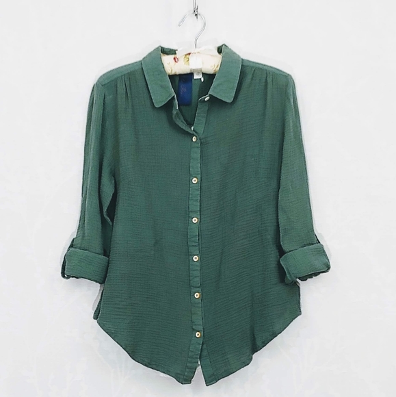 Blue Rain Button Down Shirt with Lace Back - Picture 2 of 8